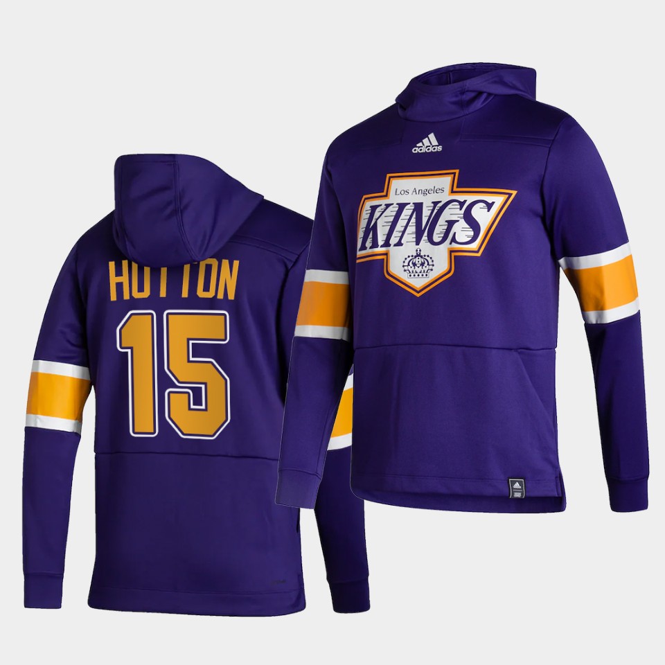 Men Los Angeles Kings #15 Hutton Purple NHL 2021 Adidas Pullover Hoodie Jersey